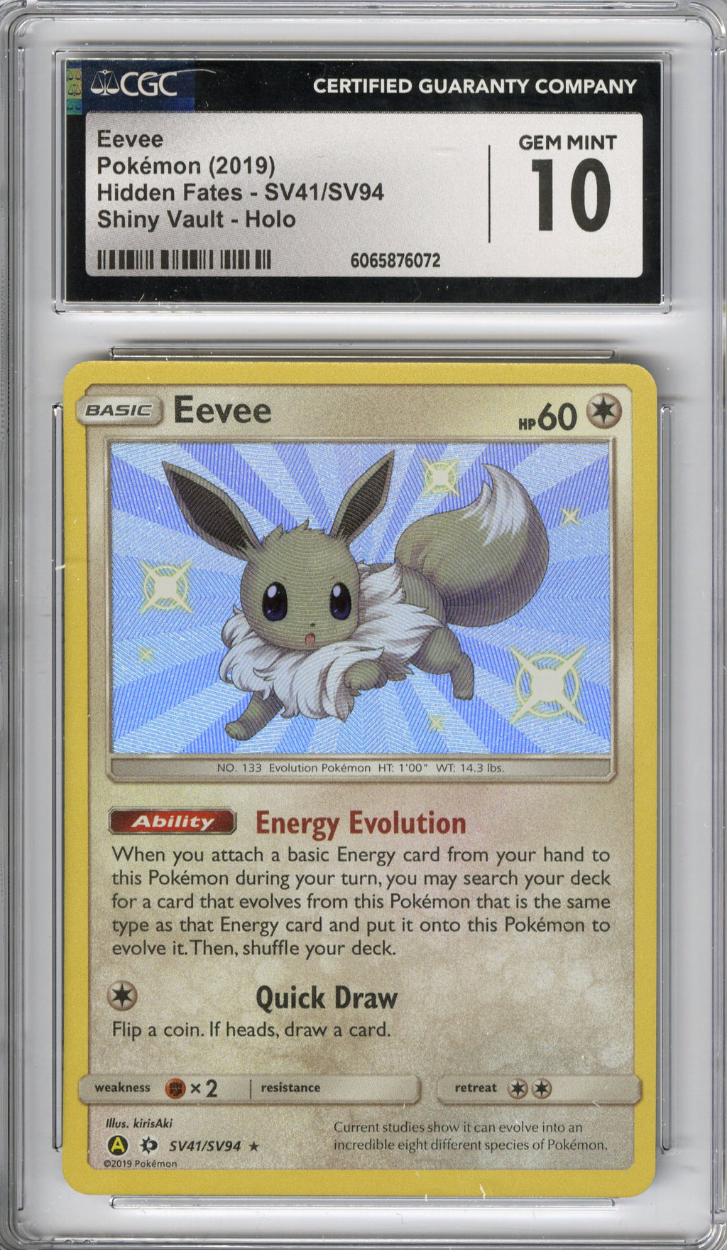 Eevee - Hidden Fates (2019) Shiny Vault CGC 10